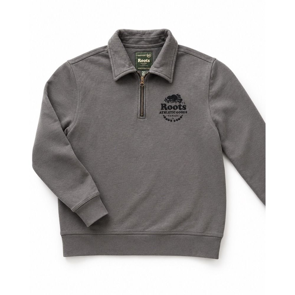 Roots Athletic Goods Canada Mens Gray Quarter Zip Pullover Sweatshirt Size M